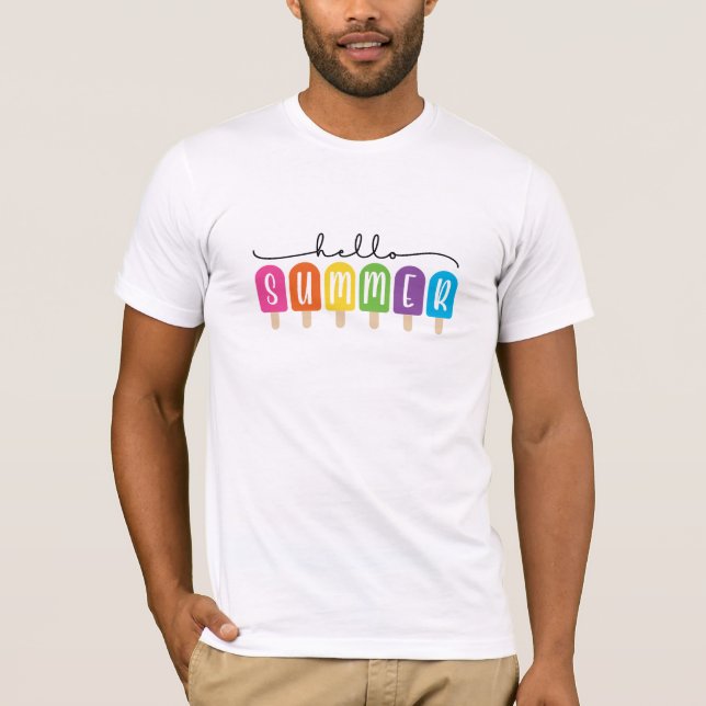 Hello Summer with Colourful Text  T-Shirt (Front)