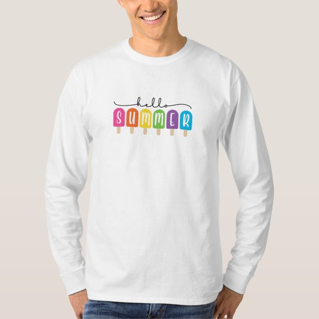 Hello Summer with Colourful Text  T-Shirt (Front)