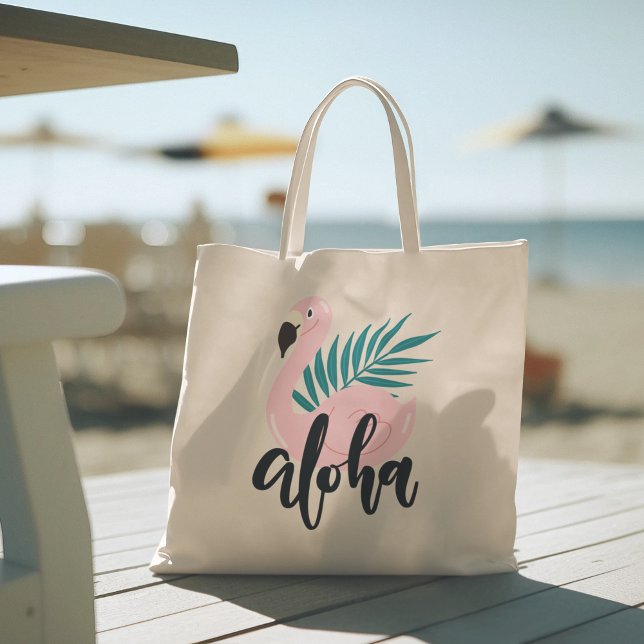 Hello Summer with Flamingo Tropical Tote Bag (hello summer, beach tote bag, vacation tote bag, school tote bag, colorful typography, gift for her)