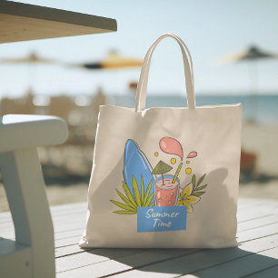 Hello Summer with typography Tropical Tote Bag