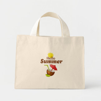Hello Summer Yellow Sun Coconut Red Umbrella Mini Tote Bag