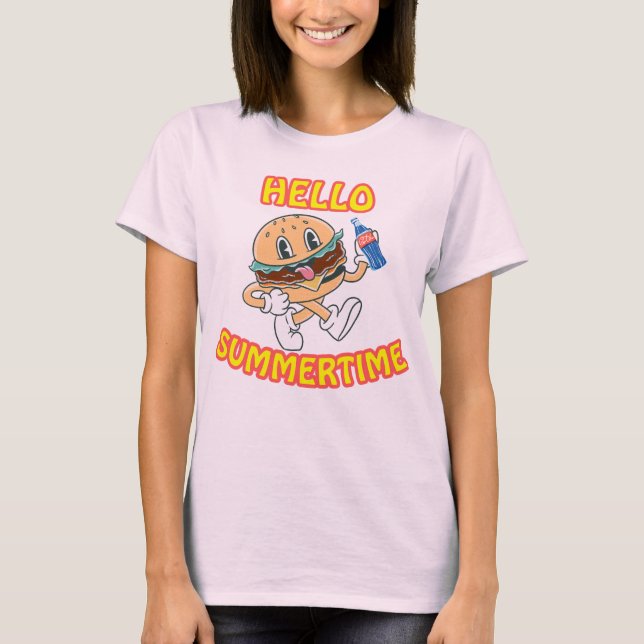 Hello Summertime Hamburger and Cola T-Shirt (Front)
