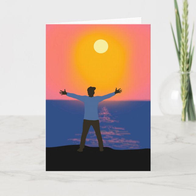 Hello Sun Magical Sunset Beach Scene Card (Front)