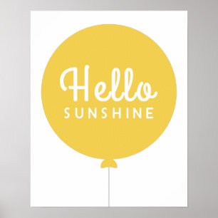 Hello Sunshine Balloon Scandinavian Cute Yellow Poster