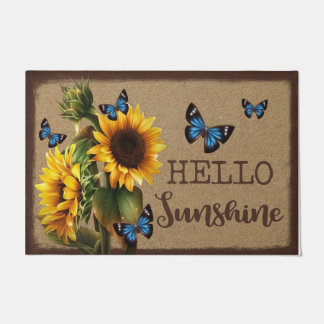 Hello Sunshine Blue Butterfly Vs Sunflower Doormat