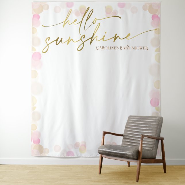 Hello Sunshine Boho Baby Girl Shower Backdrop Tapestry (In Situ)