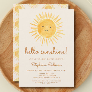 Hello Sunshine Boho Gender-Neutral Baby Shower Invitation