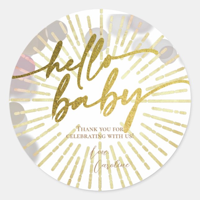 Hello Sunshine Boho Modern Happy Baby Girl Shower Classic Round Sticker (Front)