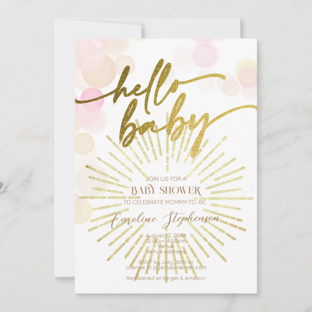 Hello Sunshine Boho Modern Happy Baby Girl Shower Invitation (Front)