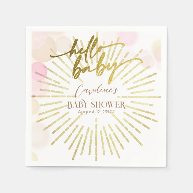 Hello Sunshine Boho Modern Happy Baby Girl Shower Napkin (Front)