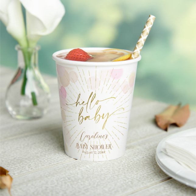 Hello Sunshine Boho Modern Happy Baby Girl Shower Paper Cups (Insitu)