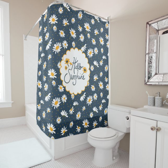 Hello Sunshine Classic Yellow Daisy Flowers Shower Curtain (In Situ)