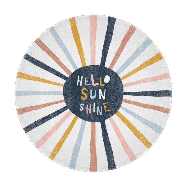 Hello Sunshine: Colourful Childish Typography Cutting Board (Front)