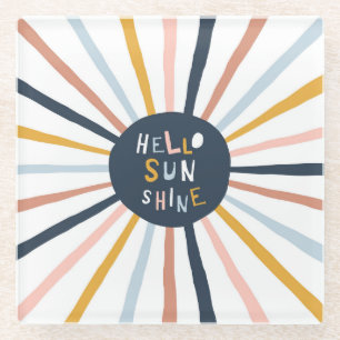 Hello Sunshine: Colourful Childish Typography Glass Coaster
