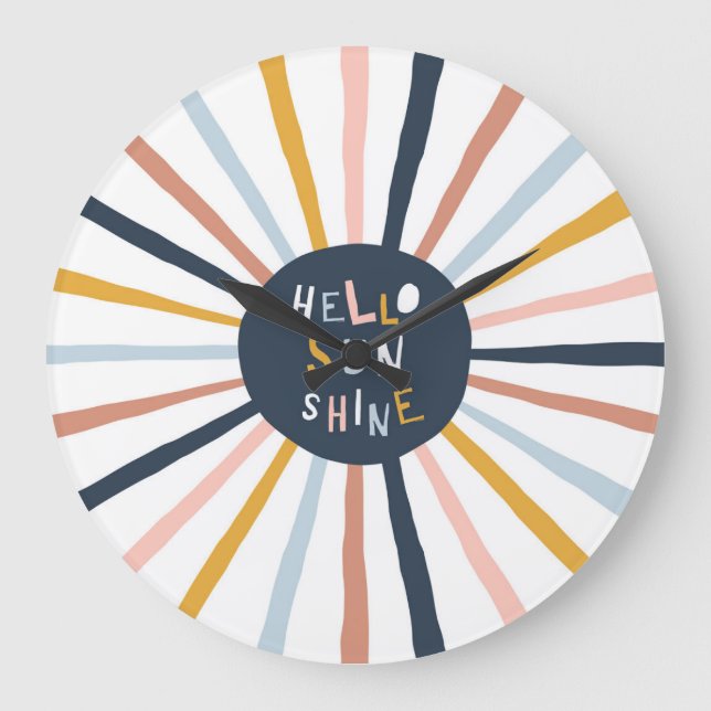 Hello Sunshine: Colourful Childish Typography Large Clock (Front)