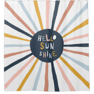 Hello Sunshine: Colourful Childish Typography Shower Curtain