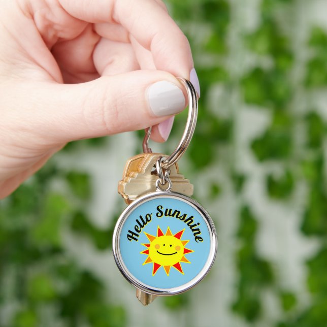 Hello Sunshine Cute Happy Sun Design Key Ring (Hand)