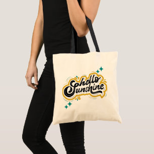 Hello Sunshine! Cute Yellow Quote Butterfly Tote Bag