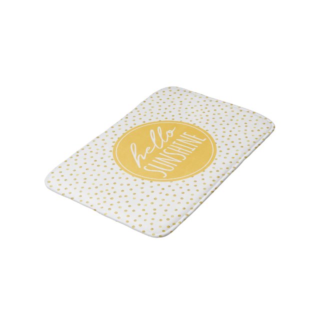 Hello Sunshine Dots Pattern Yellow Faux Gold Bath Mat (Angled)