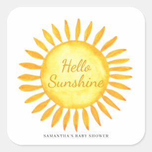 Hello Sunshine Gender Neutral Baby Shower Square Sticker