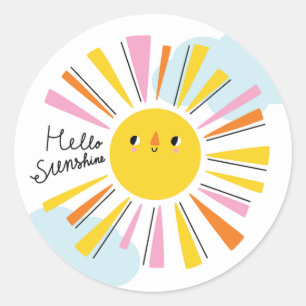Hello Sunshine Girl Baby Shower Classic Round Sticker