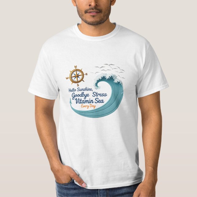 Hello Sunshine, Goodbye Stress – Ocean Breeze Edit T-Shirt (Front)