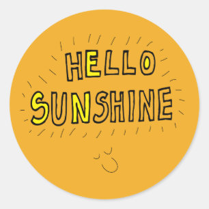 Hello sunshine happy summer yellow pretty fun classic round sticker