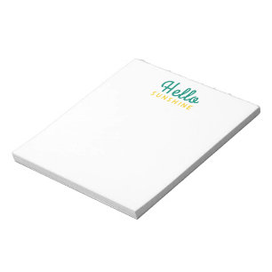 Hello Sunshine   Modern Happy Fun Yellow Green Notepad
