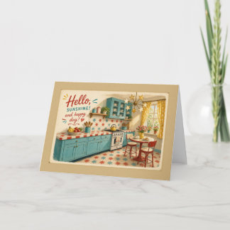 Hello Sunshine Retro Teal Star Kitchen Card