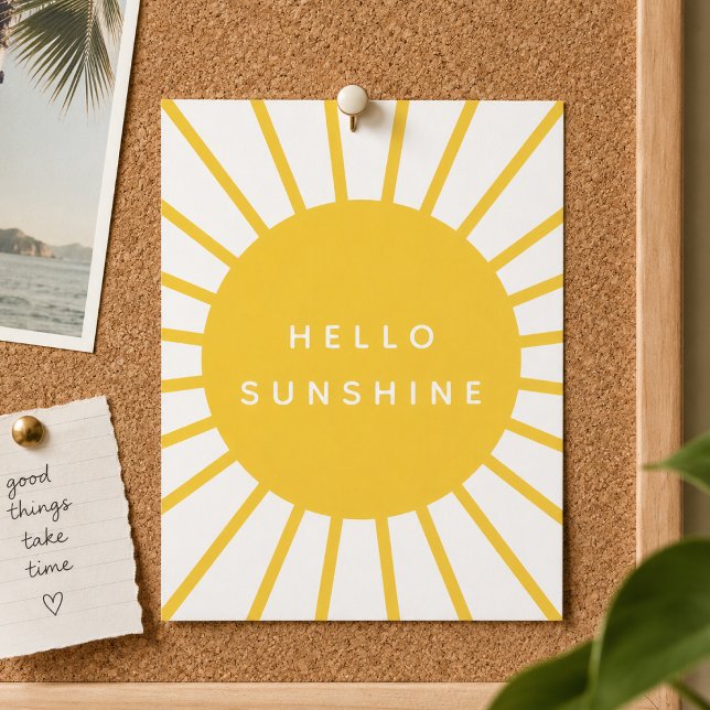 Hello Sunshine | Sun Modern Scandi Mustard Yellow Postcard (Hello Sunshine postcard with bold yellow sunburst artwork for happy mail and cheerful decor.)