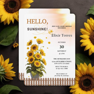 Hello Sunshine Sunflower Garden Baby Shower Invitation