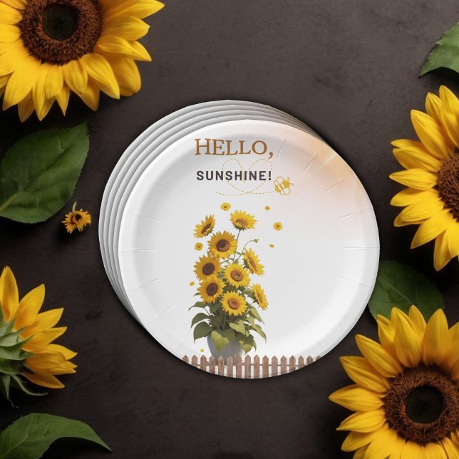 Hello Sunshine Sunflower Garden Baby Shower Paper Plate (Creator Uploaded)