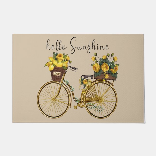 Hello Sunshine Yellow Flower Bicycle Doormat (Front)