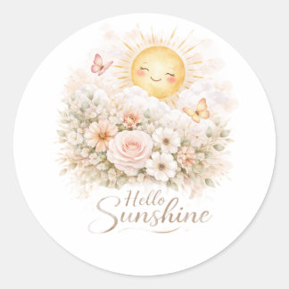 Hello Sunshiny – Cute Positive Sunshine Quote  Classic Round Sticker