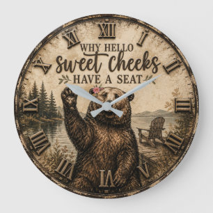 Hello Sweet Cheeks Rustic Bear Funny Lake Cabin Large Clock