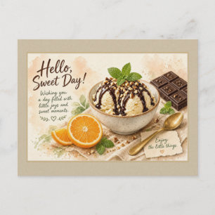 Hello Sweet Day Chocolate Ice Cream Postcard
