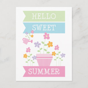 Hello Sweet Summer Cute Flowers Postcard