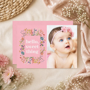 Hello Sweet Thing Baby Girl Birth Announcement