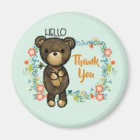 Hello Teddy Bear with Flowers Thank You