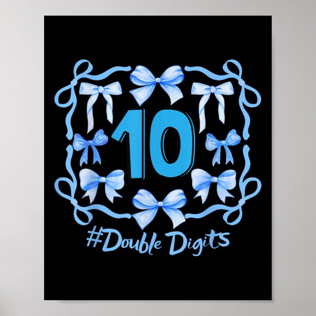Hello Ten Double Digits Cute Coquette Bow 10th Bir Poster (Front)