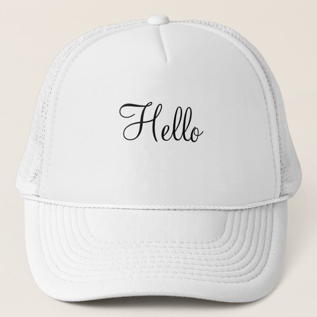 Hello text name Handsome White and White Colour Trucker Hat (Front)
