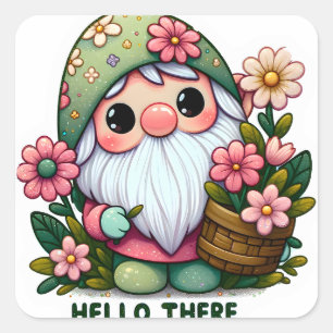 Hello There Gnome Sticker: A Friendly  Square Sticker
