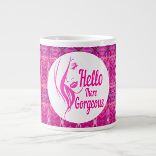 Hello There Gorgeous Lovely Lady Face Pink Pattern Large Coffee Mug