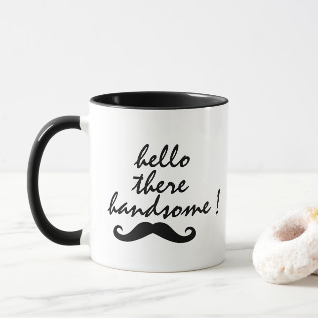 Hello There Handsome" Funny Pick-up Line Mug (With Donut)