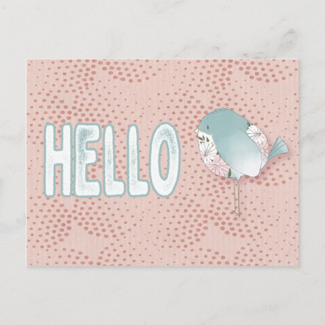 Hello Thinking of You Cute Bird Postcard (Front)