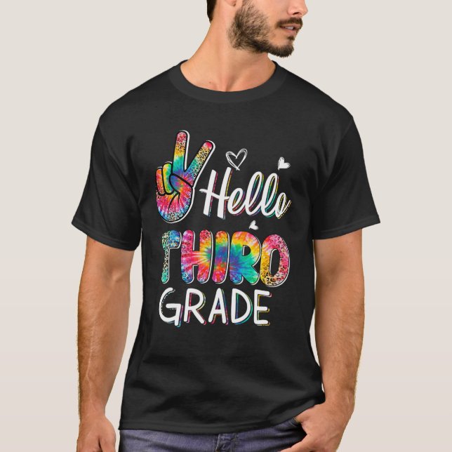 Hello Third 3Rd Grade Tie Dye Leopard Cool Back To T-Shirt (Front)