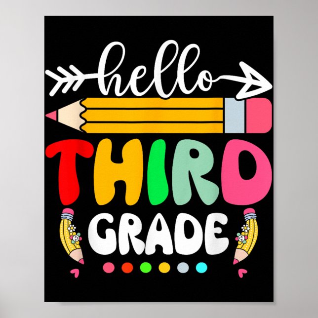 Hello Third Grade 3rd Grade Back To School Teacher Poster (Front)
