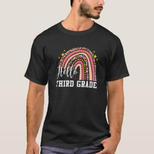 Hello Third Grade 3rd Grade Rainbow Leopard Back T T-Shirt