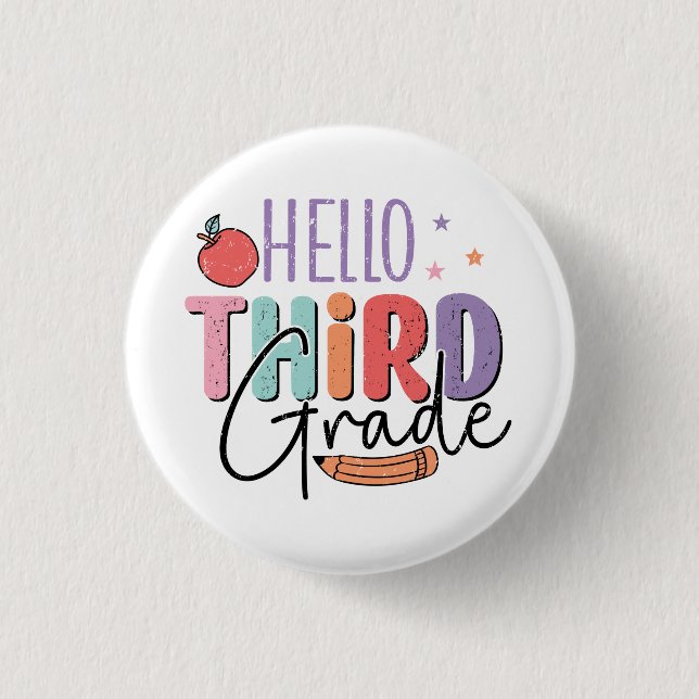 Hello Third Grade Back to School 3 Cm Round Badge (Front)
