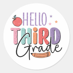 Hello Third Grade Back to School Classic Round Sticker